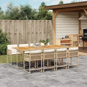 Prolenta Premium - Ensemble &Agrave; Manger De Jardin Et Coussins 9 Pcs Beige Poly Rotin - Neuf