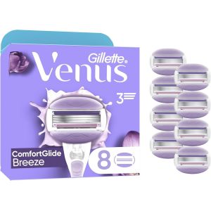 Comfortglide Breeze Pour Femme, 8 Recharges De Lames, Authentiques, Barres Parfum&eacute;es, Sans Besoin De Gel A Raser, Cartouches A 3 Lames Con&ccedil;us Pour Corps Et Poils - Neuf