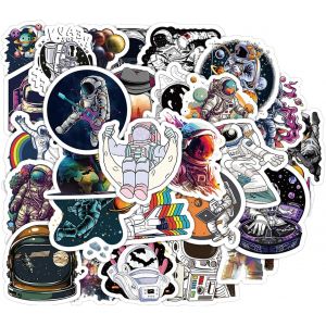 acdsgd-Lot de 60 autocollants astronautes de la NASA - D&eacute;corations spatiales imperm&eacute;ables en vinyle - Designs DIY pour explorateurs de l'espace - Convient pour voiture, ordinateur portable, skateboard, v&eacute;lo - Neuf