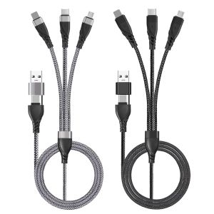 JGD-Lot de 2 c&acirc;bles Chargeur Multi Embout, Multi USB C&acirc;ble de charge universel 5 en 1 USB A/C avec Micro USB de type C Connecteur pour t&eacute;l&eacute;phone Android Samsung Galaxy,Huawei,Honor - Neuf