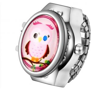 Eryi-Ewelrywe Bague Montre Femme Homme: Montre Bague Doigt Extensible Elastique Acier Inoxydable Analogique Quartz Etanche 1atm Cadran Rond Avec Hibou - Cadeau Femme Homme Anniversaire - Neuf