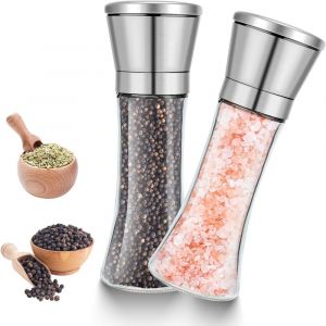 Lot De 2 Moulins Réglables En Céramique, En Acier Inoxydable Et En Verre, Pour Poivre, Sel, Piment, Cumin Et Autres Épices - Neuf