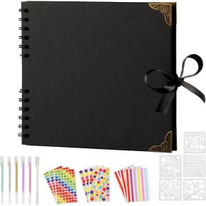 Album Photo Scrapbooking,205x205 mm Album Photo Vierge,Carnet Scrapbooking,Livre Photo Personnalisable DIY Livre Scrapbooking 30 Pages Noires,Cadeaux pour Anniversaire Mariage + Accessoires - Neuf