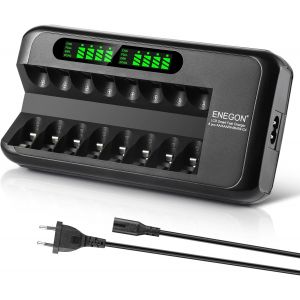 Chargeur De Piles Rechargeables Aa Aaa Avec &Eacute;cran Lcd &iquest; 8 Slots Ind&eacute;pendants &iquest; Chargeur Rapide Intelligent Ni-Mh/Ni-Cd Avec Protection &iquest; Adaptateur Secteur 100-240V - Neuf