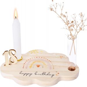 Kalanka-Bougeoir En Bois Anniversaire Support Pour Bougie Porte Bougie Cadeau D`Anniversaire Chauffe Plat Arc En Ciel En Forme De Nuage Avec Num&eacute;ro 0-9 D&eacute;coration De Table Cadeau Anniversaire - Neuf