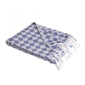 Plaid Coton Bleu Marine Et Blanc 130x170 Cm - Neuf
