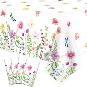 Kalanka-Lot De 4 Nappes D'&eacute;t&eacute; - Motif Fleurs Sauvages - Nappe En Plastique - Pour Printemps, Fleurs D'&eacute;t&eacute; - Jetables - Pour D&eacute;corations De F&ecirc;te - 132 X 201 Cm - Neuf