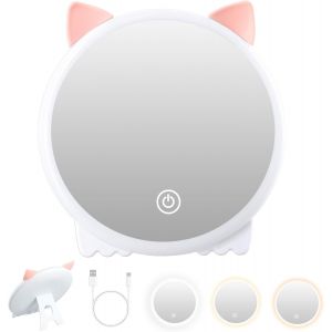 Kal-Rechargeable Miroir À Maquillage Led À 3 Couleurs, Miroir De Table Pliable, 1x Miroir Maquillage De Voyage Portable, Miroir Cosmétique Led De Table, Écran Tactile Miroir De Voyage (A) - Neuf