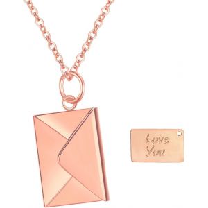 Kal-Collier Enveloppe Photo Personnalisé Pendentif Livre Personnalisable En Acier Inoxydable - Bijoux Avec Médaillon Gravé Avec Message Cadeau Secret Pour Couples Et Famille - Neuf