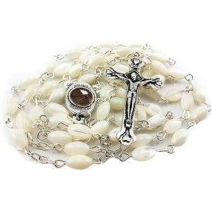 Kal-Store Collier Chapelet Catholique Avec Perles Authentiques, Médaille De Terre Sainte Et Croix En Argent - Neuf