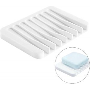 Savon Blanc en Silicone avec Drain de vidage Porte-Savon en Silicone pour Salle de Bain Douche Design antid&eacute;rapant Porte-Savon pour Salle de Bain Cuisine Compteur - Neuf