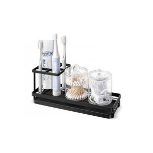 Porte-brosse &agrave; dents en m&eacute;tal &agrave; 4 compartiments avec drainage - Noir - Neuf