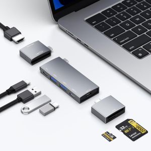 Hub Usb C Pour Macbook, Hub Usb 7 En 2, Pour Thunderbolt 4 Port, 4K 60Hz Hdmi, 2 Usb C, 2 Ports Usb A, Lecteur De Carte Microsd Sd Pour Macbook Pro 13"", Macbookair M1 M2 M3 Ipad Dell Lenovo[Z1342] - Neuf