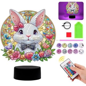 Diamond Painting Veilleuse Décoration De Table De Pâques Peinture Diamant Lapin De Pâques Lampe De Chevet Led Kit De Décoration De Pâques Diy 5d Lampe De Peinture Diamant Cadeau De Pâques (W) - Neuf