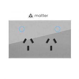 Melery Matter Prise Murale Intelligente Au Prise Électrique Panneau De Verre D'Alimentation Télécommande Vocale,Smartthings Homekit Alexa Google Home.Gray. - Neuf
