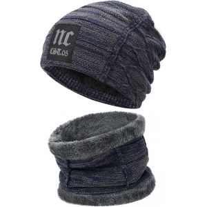 Hommes Femmes Hiver Bonnet &Eacute;charpe Ensemble Chaud Tricot Doubl&eacute; Polaire Chapeau Cache-Cou Cadeau Homme Femme - Neuf