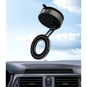 JGD-Support T&eacute;l&eacute;phone Voiture Magnetique, Rotation &agrave; 360&deg; Support Voiture Ventouse, Tout M&eacute;tal Pliable Porte Telephone Voiture Compatible avec Magsafe pour iPhone 16 15 14 13 12, Noir - Neuf