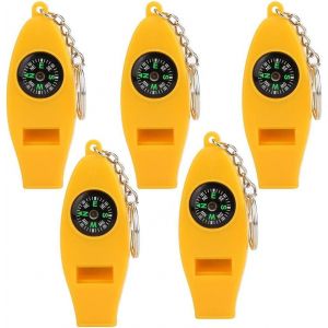 Lot De 5 Sifflets De Survie 4 En 1, Boussole Multifonction, Loupe, Outil De Survie D'urgence Pour Camping, Randonnée, Chasse - Neuf