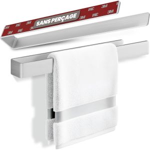 MEVRONISSHOP-Porte-Serviettes sans per&ccedil;age - Bande adh&eacute;sive de Montage & Surface adh&eacute;sive Extra Large - Porte-Serviettes en Aluminium &agrave; Coller (Aluminium bross&eacute;, 40) - Neuf
