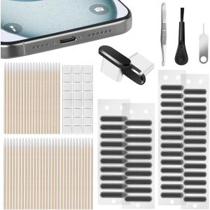 Kit Poussi&egrave;re De T&eacute;l&eacute;phone, 106 Pcs M&eacute;tal Bouchon Anti-Poussi&egrave;re Avec Aiguille Coinc&eacute;e, Tampons De Nettoyage Et Pince &Agrave; &Eacute;piler Compatible Pour Samsung/Huawei/Google Pixel/Phone 15 [POP942383] - Neuf