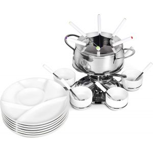 Subzonal-Service &Agrave; Fondue De 28 Pi&egrave;ces En Inox, 6x Fourchette, Cuill&egrave;re, Assiette, Bol De Fondue Au Fromage, Fondue &Agrave; La Viande, Pour 6 Personnes - Neuf