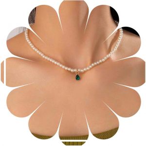 Kal-Collier Choker Boho En Perles Collier Pendentif En Cristal Goutte D'eau Collier En Cristal Émeraude Collier De Perles De Rocaille Collier De Chaîne Bijoux Pour Femmes Et Filles (Vert) - Neuf
