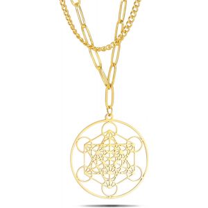 Kal-Collier Cube De Metatron Pour Homme Et Femme - Archanges Sacrés - Roi Salomon - Collier En Acier Inoxydable - Pendentif Géométrique Creux - Amulette - Neuf