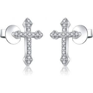 Kal-Boucle D'oreille En Argent 925, Croix Religieux Argent Boucle D Oreille Femme, Zircone Petites Boucles D'oreilles Pour Fille Enfant Boucle D'oreille Bijoux - Neuf