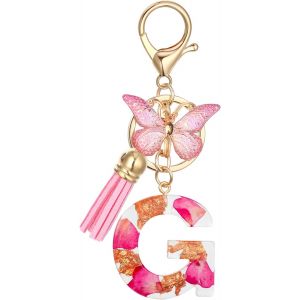 CAUC-Letter Keychains Initiale Porte Clef Lettre,Alphabet Initial Keyring avec Papillon Pendentif,Rose P&eacute;tales Feuille D'or Key Ring pour Femmes Filles Portefeuilles Sac &agrave; Main Charme - Neuf