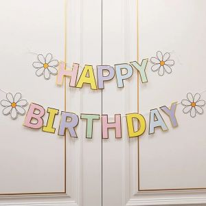 Marguerite Joyeux Anniversaire F&ecirc;te D&eacute;coration Banni&egrave;re Blanc Fleur Guirlande Drapeau F&ecirc;te D'anniversaire D&eacute;cor D&eacute;cor&eacute; Sc&egrave;ne Banderoles Fournitures - Neuf