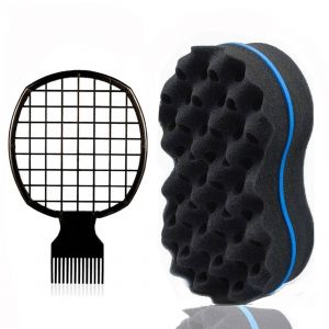 Ensemble D'éponges À Cheveux Torsadées Magiques 3 Pièces/Ensemble,Brosse Éponge À Gros Trous Pour Cheveux,Gant Éponge À Friser Pour Hommes Et Femmes,Boucles Avec Afro En Métal.2pcs Bluehole Comb. - Neuf