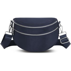 SJZG-Sac Banane &Eacute;l&eacute;gant Pour Femme - Petit Sac &Agrave; Bandouli&egrave;re Avec Large Sangle R&eacute;glable Et Amovible - Pour Festival, Voyage, Quotidien, Bleu Fonc&eacute;, Taille Unique, Boh&egrave;me - Neuf