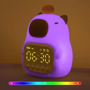 KALANKA-Horloge Réveil Capybara avec Veilleuse pour Enfants, Lampe Rechargeable en Silicone, Lampe Animaux Mignonne de Bureau, Compagnon Idéal pour Le Sommeil des Garçons et des Filles - Neuf