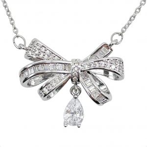 Kal-Collier Pendentif Femme, Bijoux Femme Avec Arc Pendentif En Zirconium Cubique, Collier En Y Cadeau Pour Femme Fille Ado Maman, Cadeau De Saint-Valentin (Argent) - Neuf