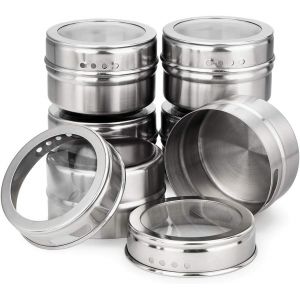 Pots À Épices Magnétiques, Lot De 6 Pots À Épices De Cuisine Avec Autocollant, Pour Barbecue, Récipients À Épices Ronds En Acier Inoxydable, Pour Sel, Poivre, Herbes Ou Assaisonnements - Neuf