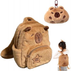 KALSC-Lot De 2 Sacs À Dos Capybara Avec Porte-Clés,Sac À Dos Capybara En Peluche Mignonne Pour Enfants,Sac À Dos Élégant En Peluche Pour Filles,Sac D'École Mignon Pour Les Voyages - Neuf