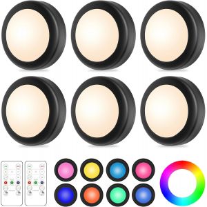 Lot De 6 Lampes Led Sans Fil Pour Dessous D'armoire, 16 Couleurs, À Coller Sous Un Placard, Avec Télécommande, Luminosité Rvb Réglable, Noir - Neuf