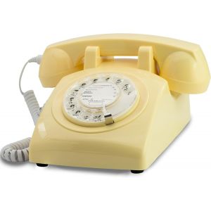 Opis 60S Cable: T&eacute;l&eacute;phone Fixe Vintage Compatible Box, Style R&eacute;tro Des Ann&eacute;es 60, Avec Son Aspect Ancien &Agrave; Cadran Classique Beige - Neuf