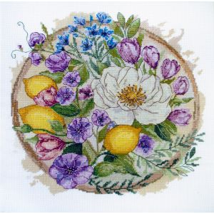 Kit Point De Croix Compt&eacute; "Moment Floral" 22x22cm. Fabriqu&eacute; En Ukraine. - Neuf