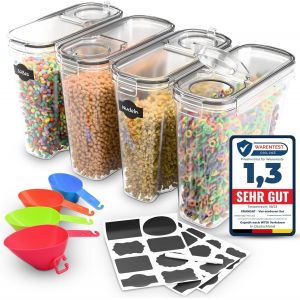 Checarzhn--No1-Boite De Rangement Cuisine Lot De (4x4l), Boite Hermetiques Alimentaires En Plastique Sans Bpa Avec Couvercle, Bocaux Conservation Alimentaires Pour Stocker Les Farine, Pâtes, Cereales - Neuf