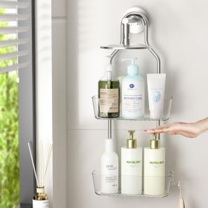 BHHBB-Étagère de douche à suspendre, 2 couches, en acier inoxydable, organisateur de salle de bain en aluminium pour gel douche et shampoing, argenté - Neuf