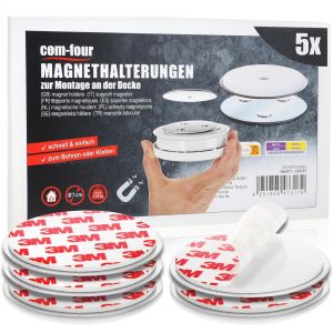 JGD-COM-FOUR&reg; 5X Support magn&eacute;tique pour d&eacute;tecteurs de s&eacute;curit&eacute; - Support &agrave; Coller ou &agrave; percer - Fixation avec pastilles adh&eacute;sives Extra Fortes pour d&eacute;tecteurs de fum&eacute;e (05 pi&egrave;ces - Couleur Argent) - Neuf