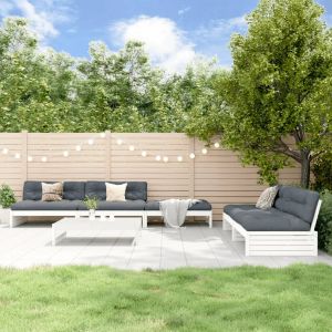 Prolenta Premium - Salon De Jardin 6 Pcs Avec Coussins Blanc Bois Massif - Neuf
