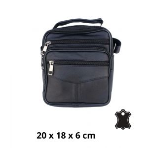 Sacoche bandouli&egrave;re homme en CUIR - Sacoche multi poches - cuir vachette - Noir - Neuf
