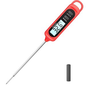 Kal-Thermomètre Cuisine,Thermomètre De Cuisine À Lecture Instantanée Avec Sonde Longue Et Écran Lcd, Pour La Cuisson,Patisserie, Viande, Boissons Chaudes, Bbq - Rouge - Neuf