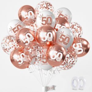 50 Ans D&eacute;coration Anniversaire En Rose Or, 15Pcs Kit Ballon Or Rose, F&ecirc;te Pour 50 Ans Homme Ou Femme - Neuf