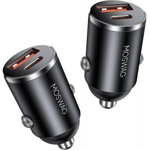 TRAHOO-Allume Cigare USB C Adaptateur, 2 Ports Charge Rapide Chargeur Voiture with USB C USB A, QC3.0 Charge Rapide Chargeur Voiture pour IPhone 15/14 Samsung S23 Huawei etc - Neuf