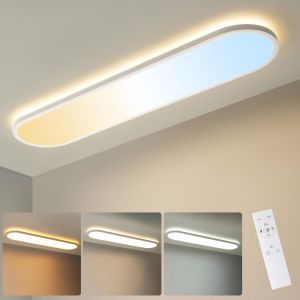 Subzonal-Plafonnier Led Dimmable Avec T&eacute;l&eacute;commande, 60x20x2,9cm, 24w 3000lm 2700k- 6500k, Avec Fonction M&eacute;moire, Id&eacute;al Pour Le Bureau Salon Chambre La Cuisine Ou Le Bureau &Agrave; Domicile Panneau Led Oval - Neuf