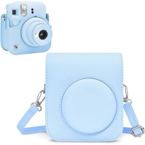 MEVRONISSHOP-Housse pour Instax Mini 12 - &Eacute;tui de Protection en Cuir PU pour Fujifilm Instax Mini 12 - &Eacute;tui Amovible avec Bandouli&egrave;re - Bleu - Neuf