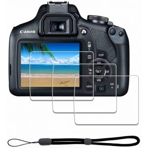 [3Pcs Protection d'Ecran pour Canon EOS Rebel T7 T6 T5 2000D 1300D 1200D+[1Pcs] Dragonne,Verre Trempé,Dureté 9H,Anti-rayure,Sans Bulle,Anti-empreinte,Installation Facile - Neuf